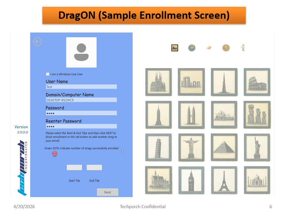 DragON Enrollment Screen - Setting up drag gesture authentication